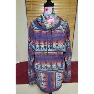 Trademark Brooklyn Hoodie Large Aztec Western Native Pullover Red Blue Serape